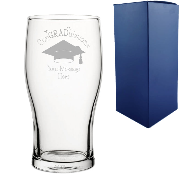 Personalised Engraved Graduation Pint Glass with 'ConGRADulations' Design, Personalise with Any Name or Message Image 1