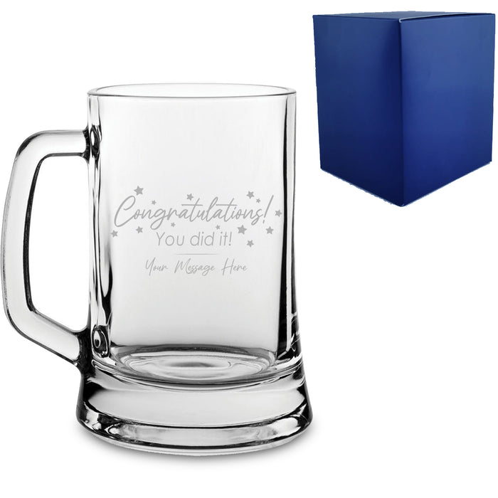 Personalised Engraved Beer Mug with 'Congratulations You Did It' Design, Personalise with Any Name or Message Image 1