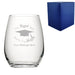 Personalised Engraved Graduation Stemless Wine Glass with 'The Tassel was worth the Hassle' Design, Personalise with Any Name or Message Image 1