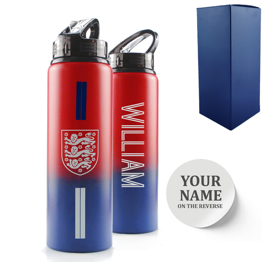 Official Printed Metal England Bottle, Personalise Any Name, Gift Boxed, Striped Design Image 1