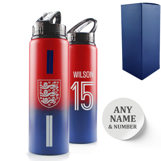Official Printed Metal England Bottle, Personalise Any Number, Gift Boxed, Striped Design Image 1